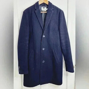Men’s Navy Blue Topman Lined Wool Coat Size  M